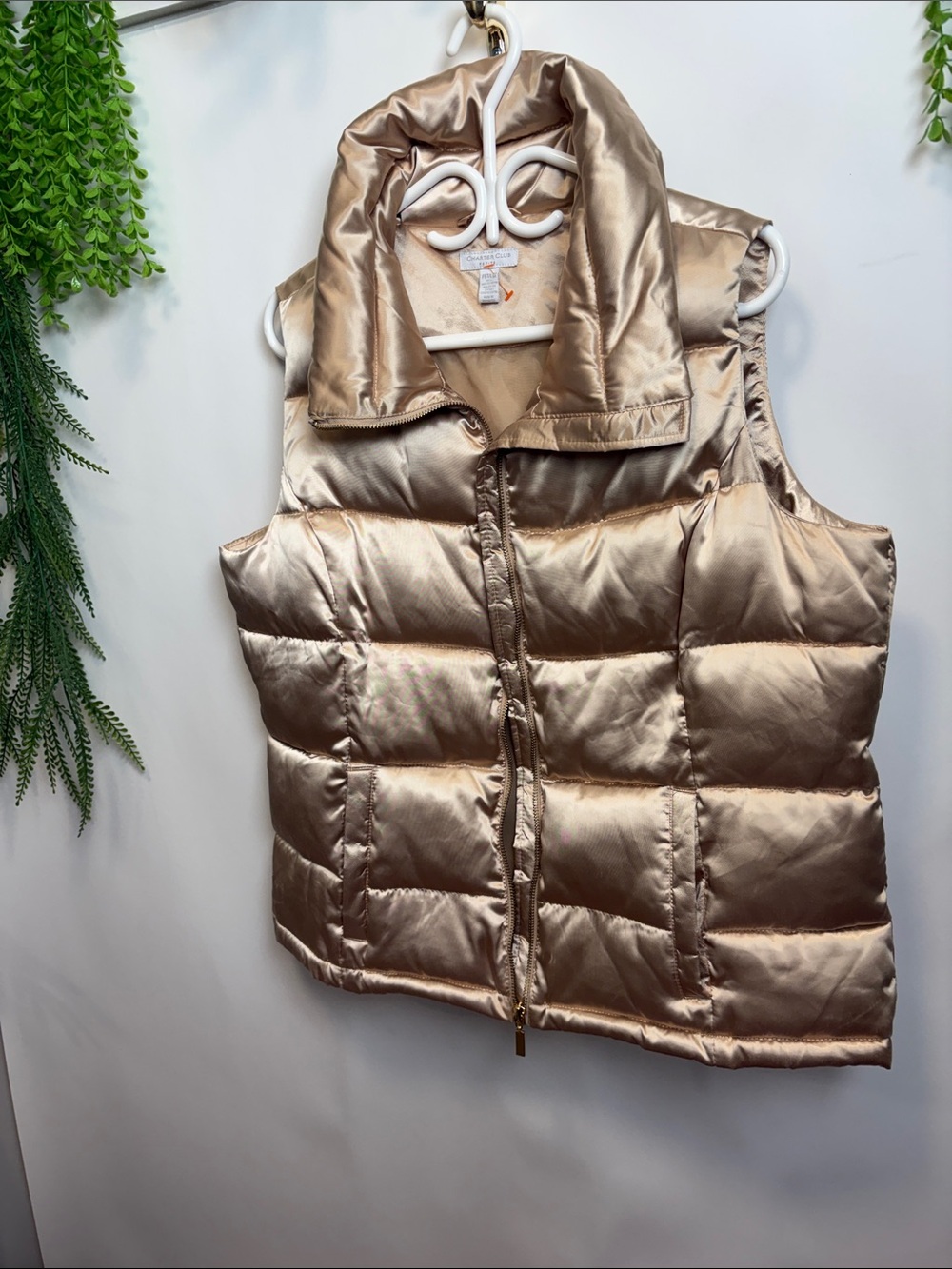 Charter Club Metallic Champagne Quilted Puffer Vest